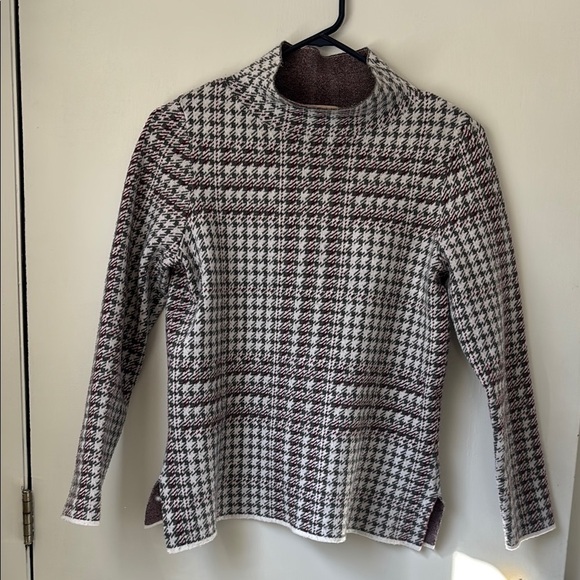 Appleseed's Sweaters - Appleseed's Black and White Cowl Neck Sweater with Houndstooth Design